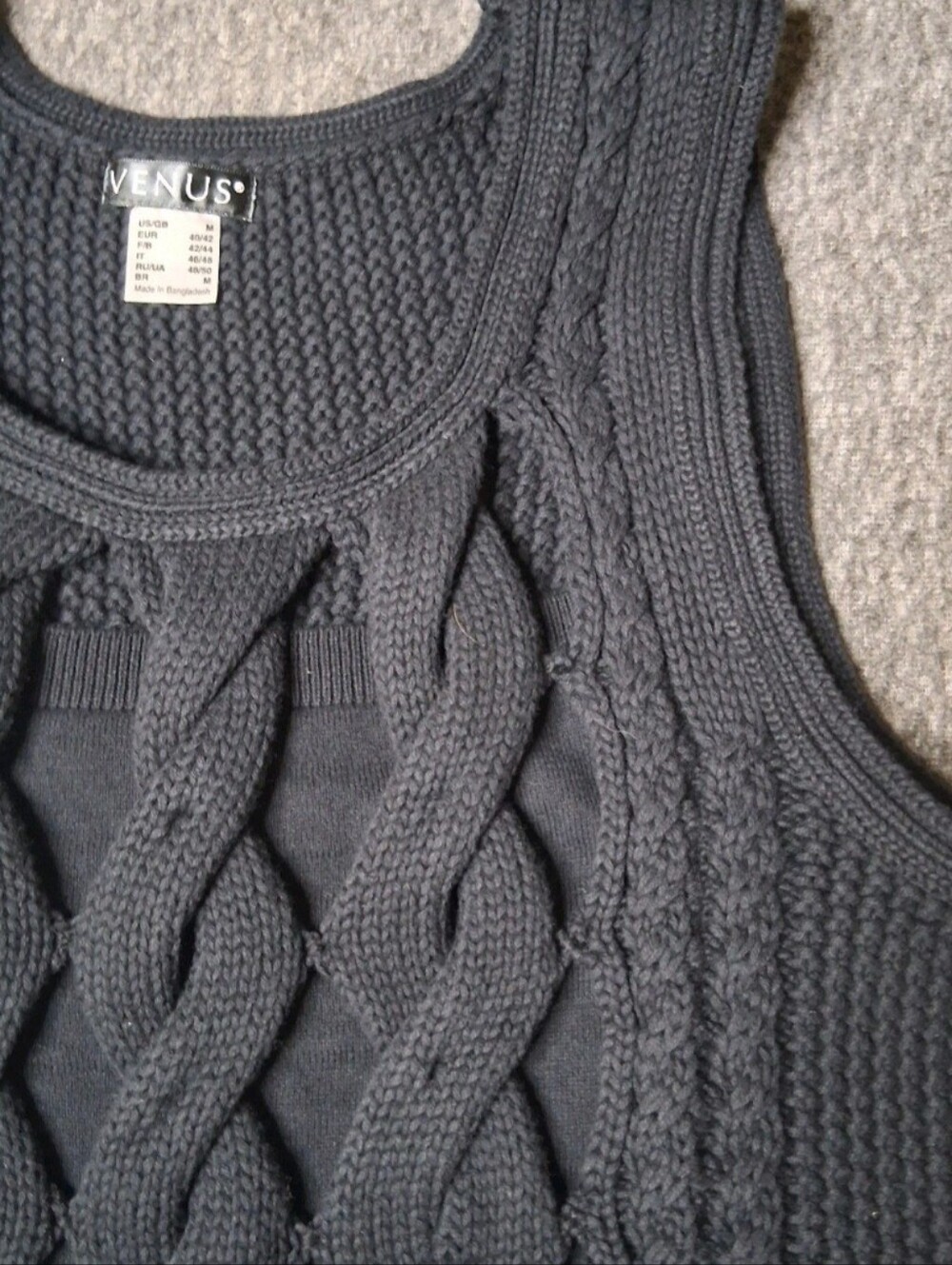 VENUS Womens Black Cable Knit Sleeveless Hi-Low Tunic Sweater M - Picture 5 of 14